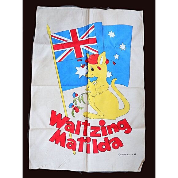 Vintage Tea Towel Souvenir Australia Waltzing Matilda Kangaroo - Picture 1 of 4